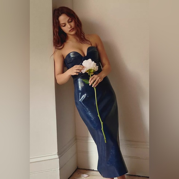 Anthropologie Dresses & Skirts - Mare Mare Faux Leather Strapless Slim
Midi Dress EEUC once worn. Sz S